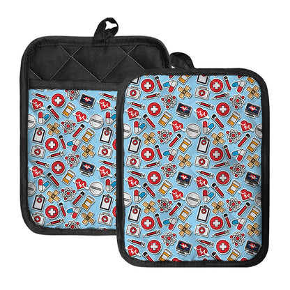 Colorful Medical Pattern Print Pot Holders With Pocket