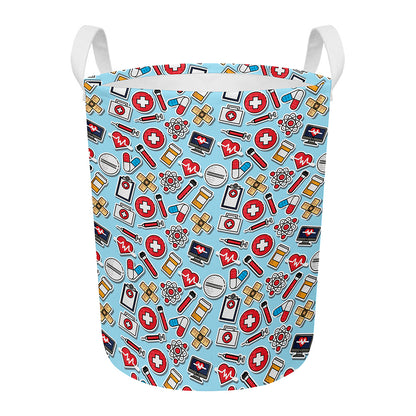 Colorful Medical Pattern Print Round Laundry Basket