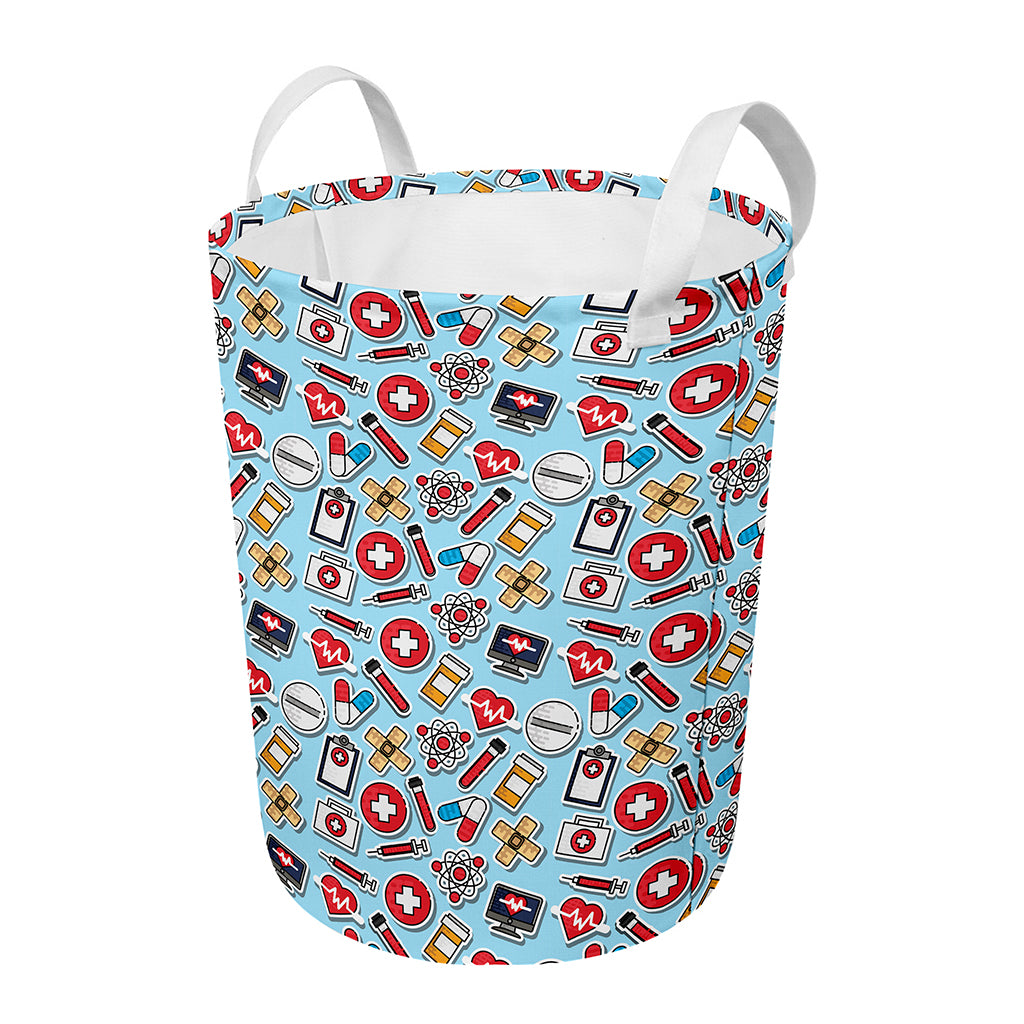 Colorful Medical Pattern Print Round Laundry Basket