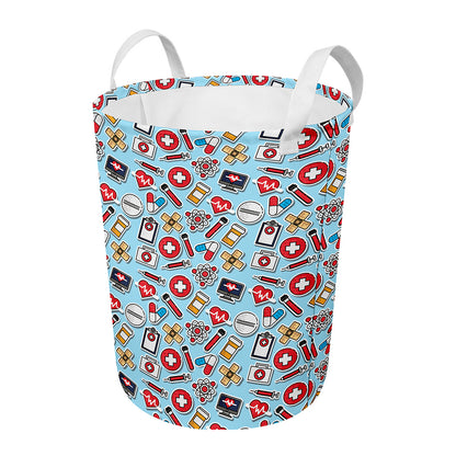 Colorful Medical Pattern Print Round Laundry Basket
