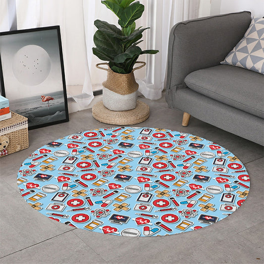 Colorful Medical Pattern Print Round Rug