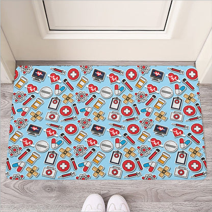 Colorful Medical Pattern Print Rubber Doormat