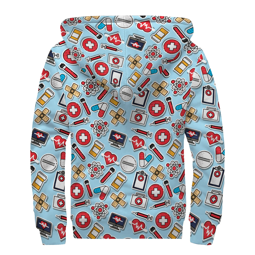 Colorful Medical Pattern Print Sherpa Lined Zip Up Hoodie