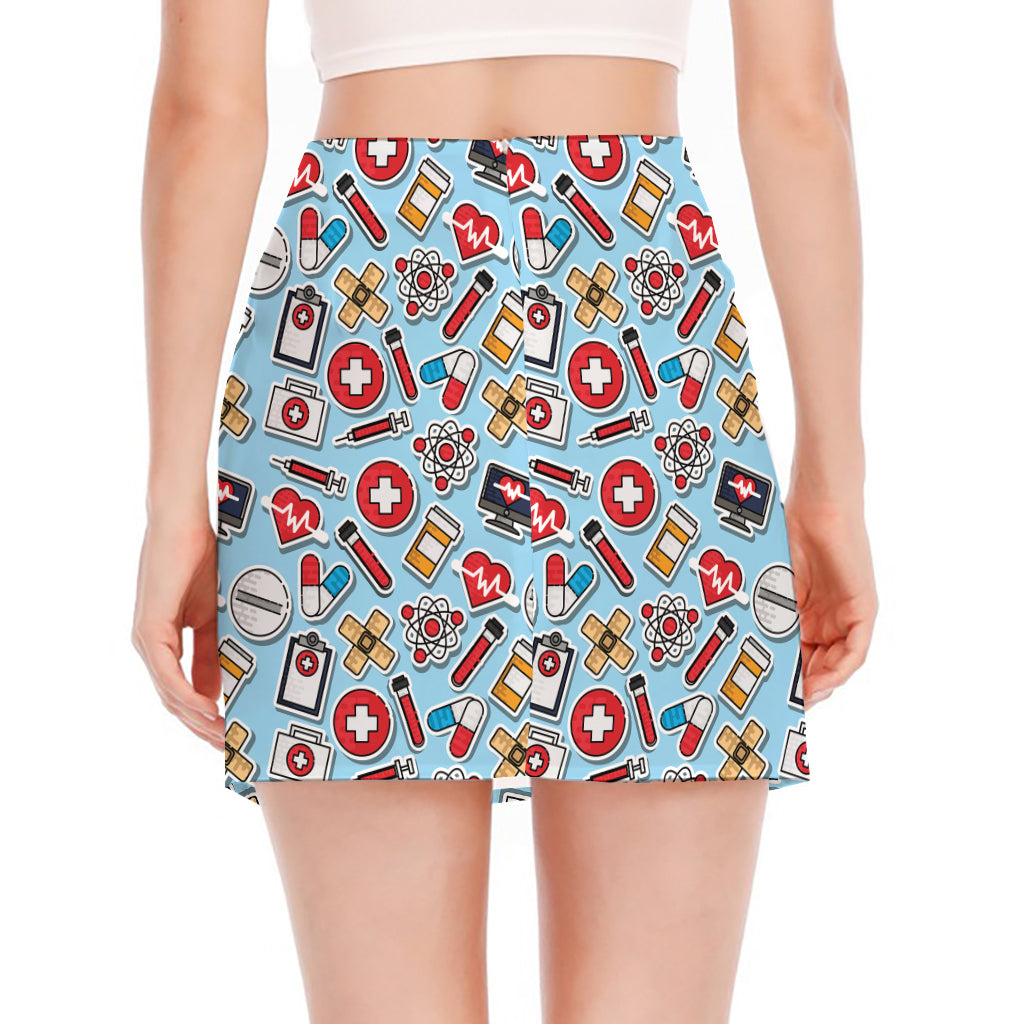 Colorful Medical Pattern Print Side Slit Mini Skirt