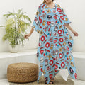 Colorful Medical Pattern Print Silk V-Neck Kaftan Dress