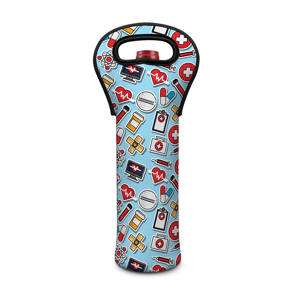 Colorful Medical Pattern Print Single Neoprene Wine Tote
