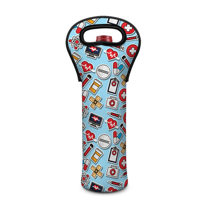 Colorful Medical Pattern Print Single Neoprene Wine Tote