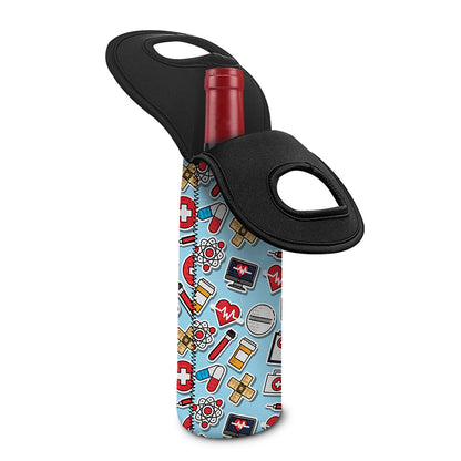 Colorful Medical Pattern Print Single Neoprene Wine Tote
