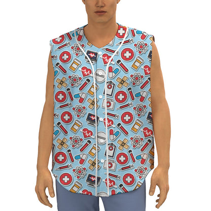 Colorful Medical Pattern Print Sleeveless Baseball Jersey