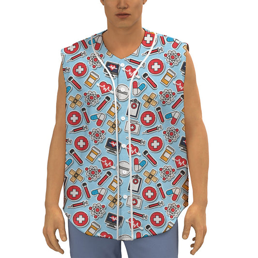 Colorful Medical Pattern Print Sleeveless Baseball Jersey