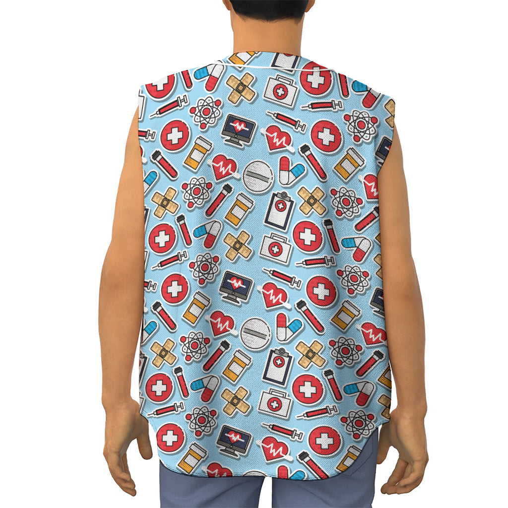 Colorful Medical Pattern Print Sleeveless Baseball Jersey