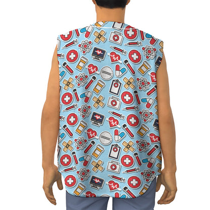 Colorful Medical Pattern Print Sleeveless Baseball Jersey