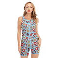 Colorful Medical Pattern Print Sleeveless One Piece Swimsuit