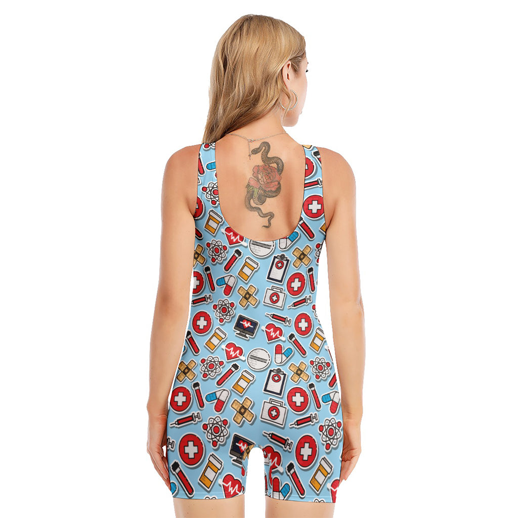 Colorful Medical Pattern Print Sleeveless One Piece Swimsuit