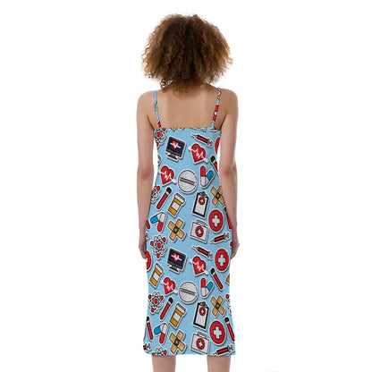 Colorful Medical Pattern Print Slim Fit Midi Cami Dress