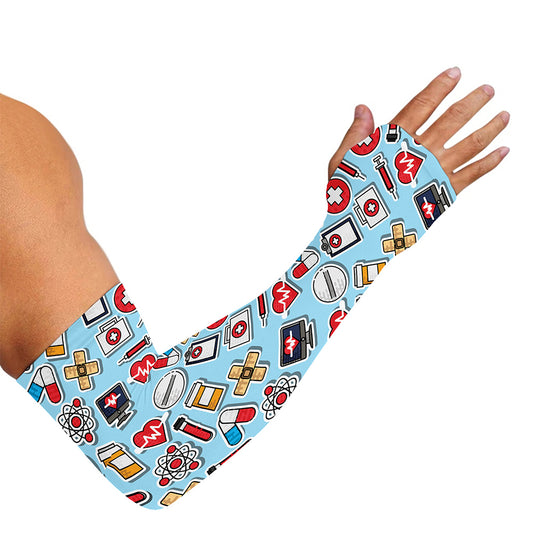Colorful Medical Pattern Print Sun Protection Arm Sleeves