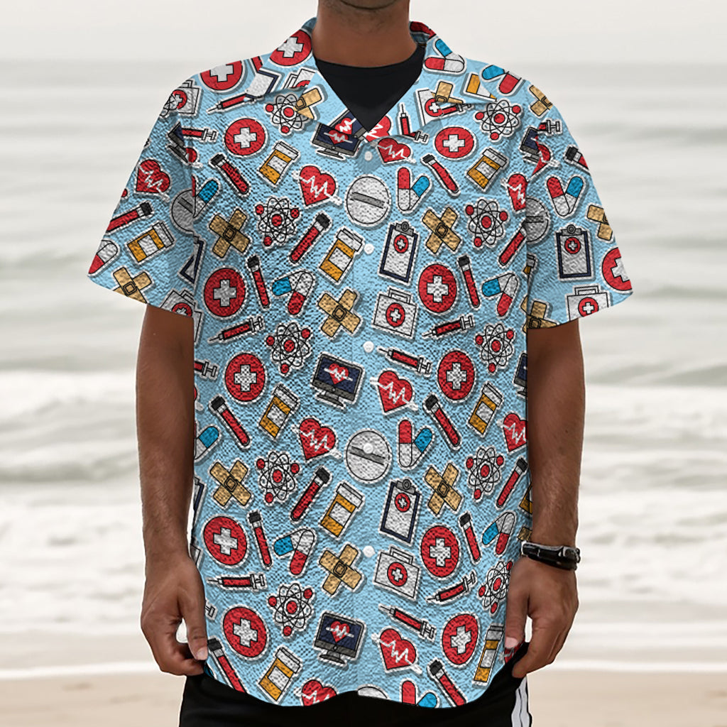 Colorful Medical Pattern Print Textured Short Sleeve Shirt