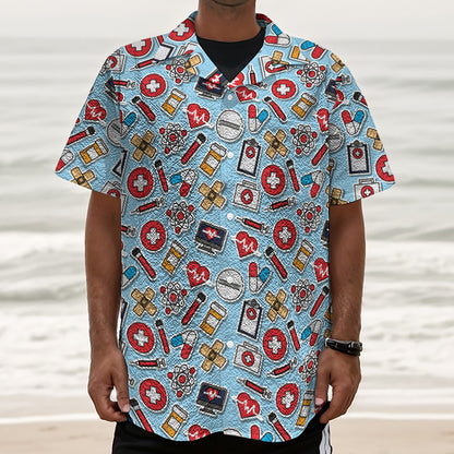 Colorful Medical Pattern Print Textured Short Sleeve Shirt