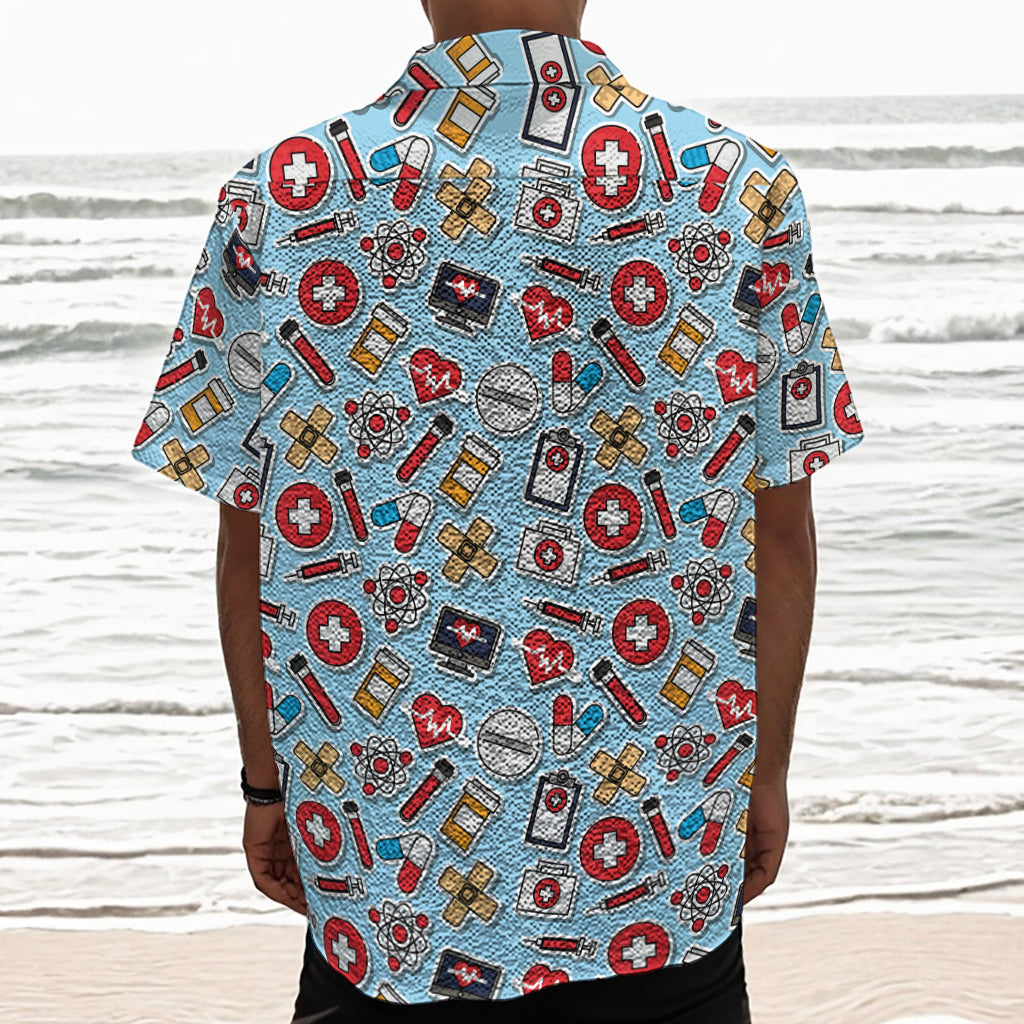 Colorful Medical Pattern Print Textured Short Sleeve Shirt