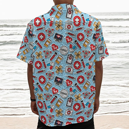 Colorful Medical Pattern Print Textured Short Sleeve Shirt