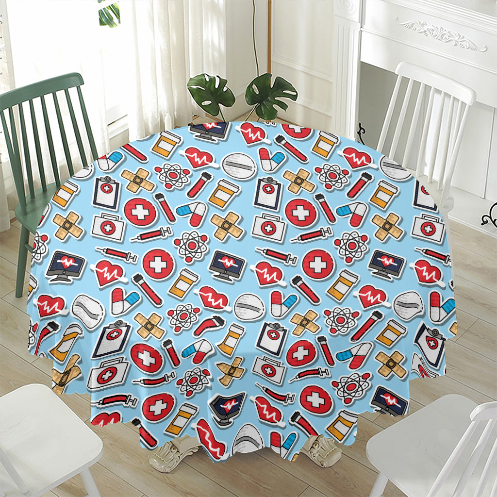 Colorful Medical Pattern Print Waterproof Round Tablecloth