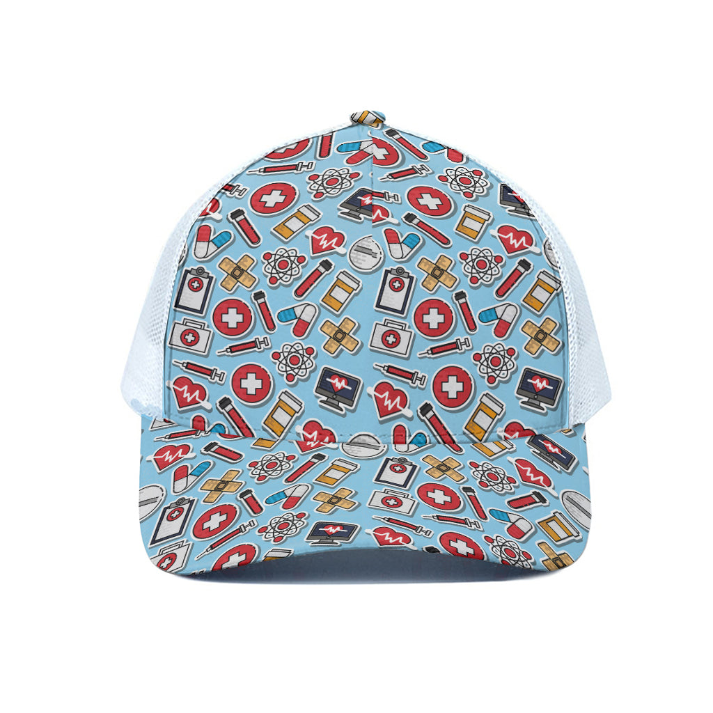 Colorful Medical Pattern Print White Mesh Trucker Cap