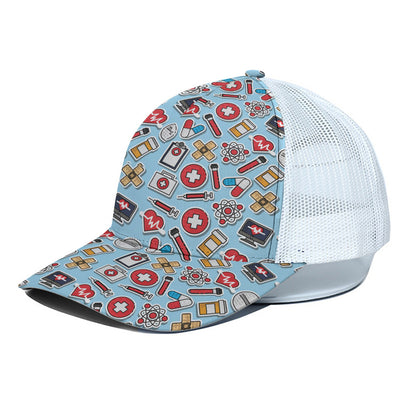 Colorful Medical Pattern Print White Mesh Trucker Cap