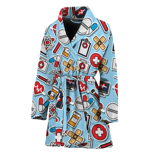 Colorful Medical Pattern Print Women's Bathrobe