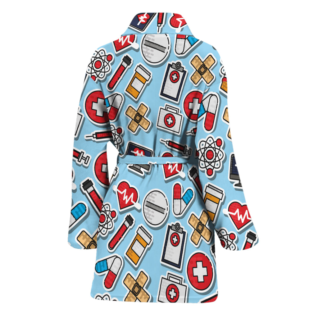 Colorful Medical Pattern Print Women's Bathrobe