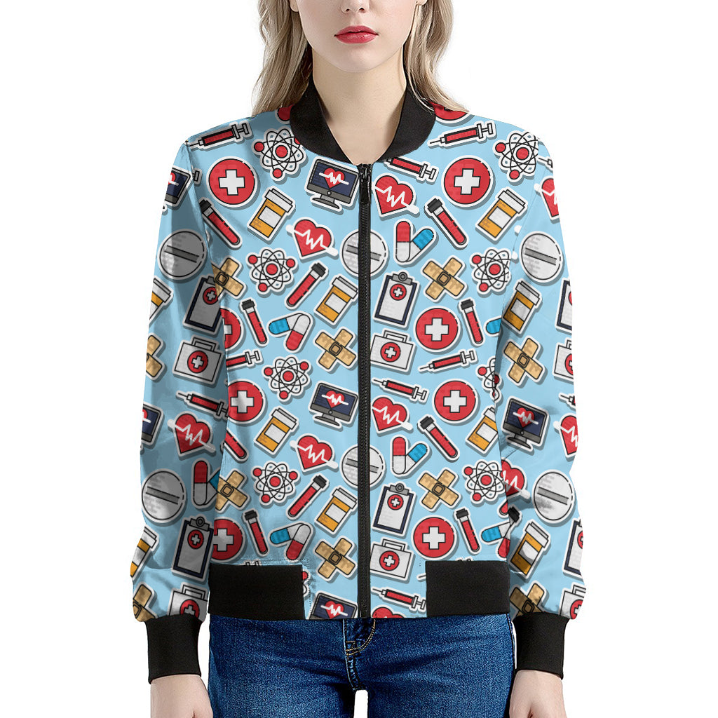 Colorful Medical Pattern Print Women's Bomber Jacket