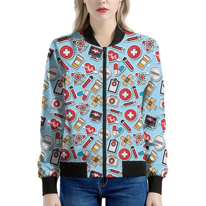 Colorful Medical Pattern Print Women's Bomber Jacket