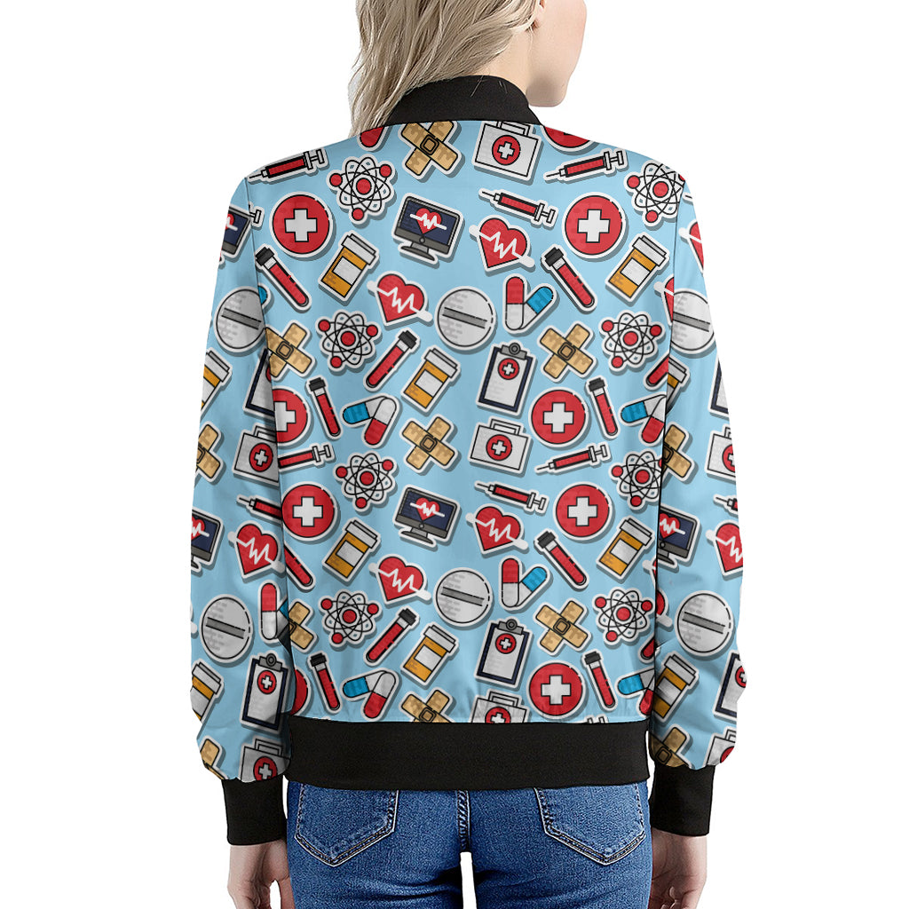 Colorful Medical Pattern Print Women's Bomber Jacket