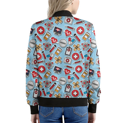Colorful Medical Pattern Print Women's Bomber Jacket