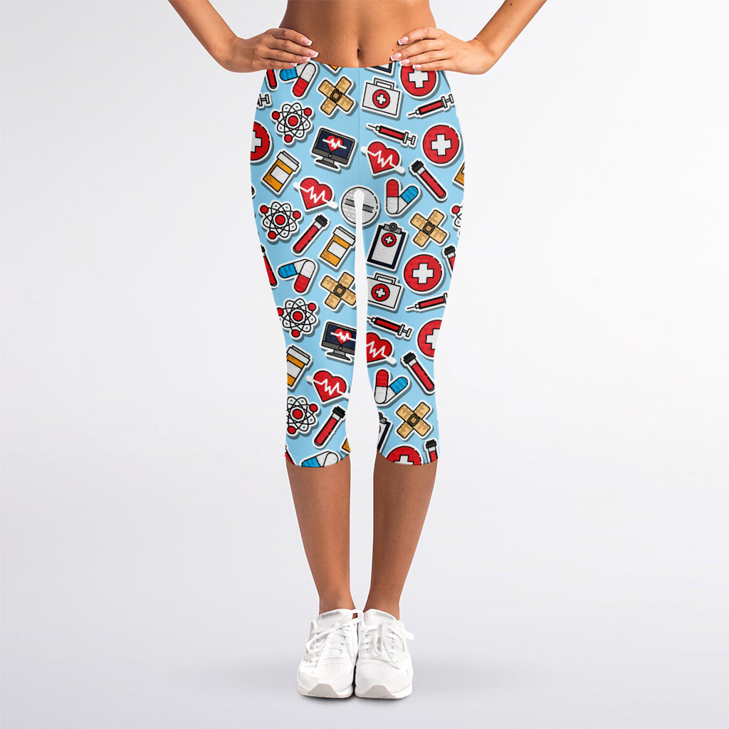 Colorful Medical Pattern Print Women's Capri Leggings