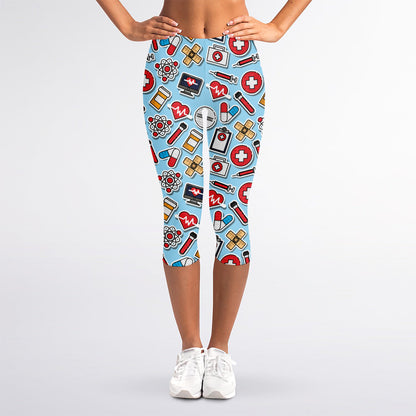 Colorful Medical Pattern Print Women's Capri Leggings
