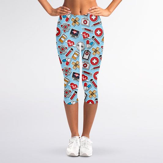 Colorful Medical Pattern Print Women's Capri Leggings