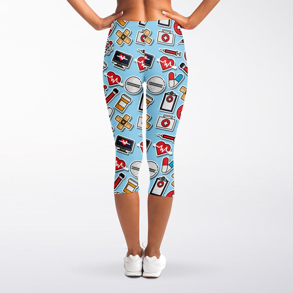 Colorful Medical Pattern Print Women's Capri Leggings