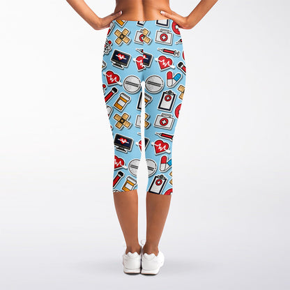 Colorful Medical Pattern Print Women's Capri Leggings