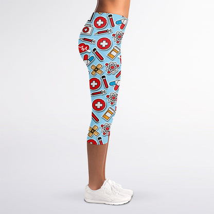 Colorful Medical Pattern Print Women's Capri Leggings