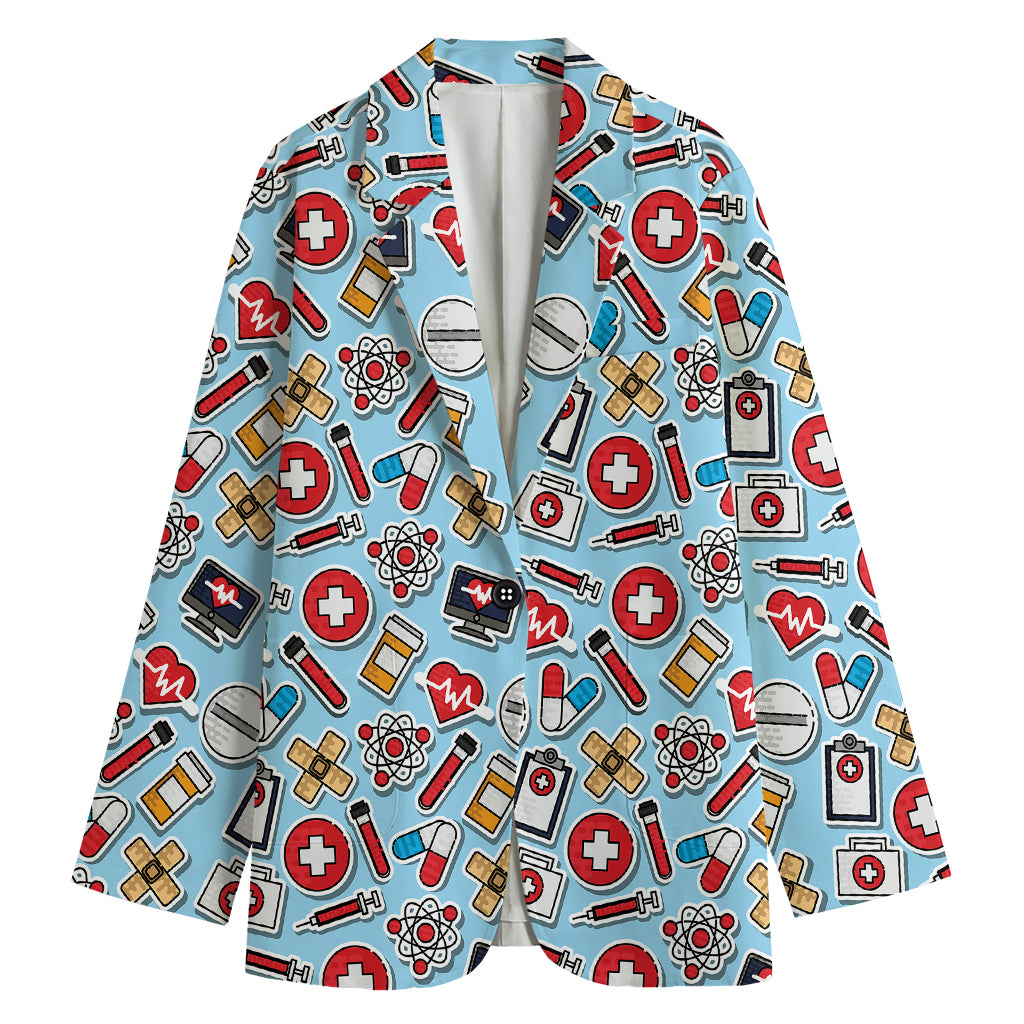 Colorful Medical Pattern Print Women's Cotton Blazer