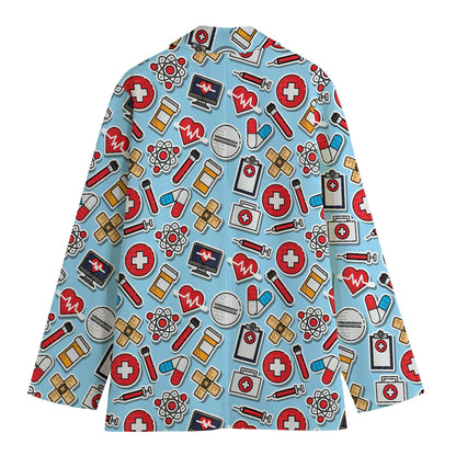 Colorful Medical Pattern Print Women's Cotton Blazer