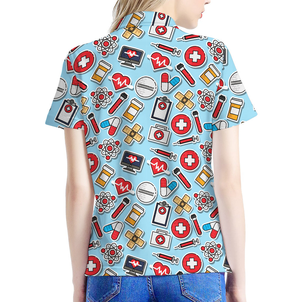 Colorful Medical Pattern Print Women's Polo Shirt