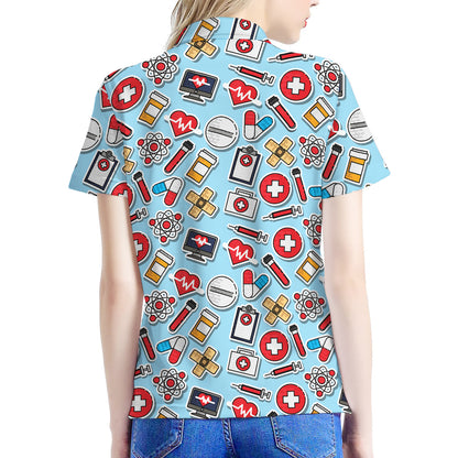 Colorful Medical Pattern Print Women's Polo Shirt