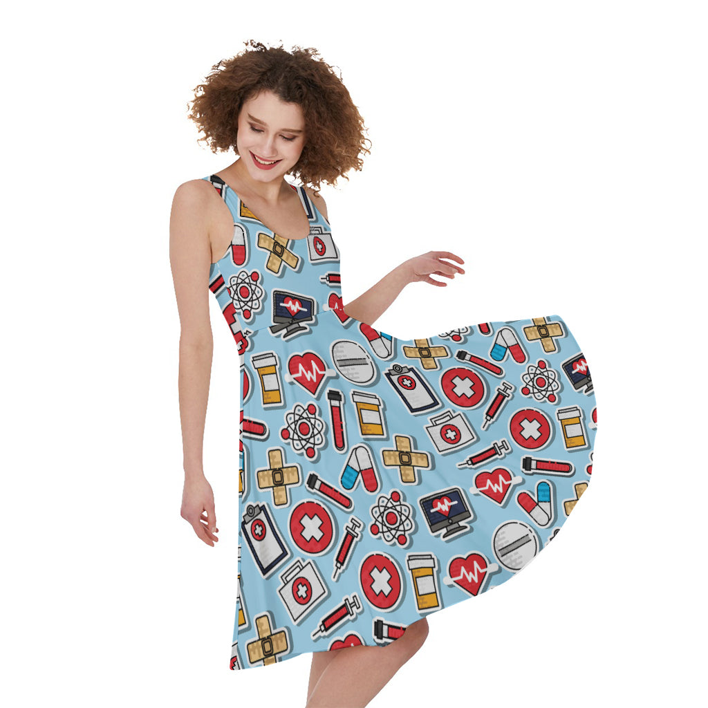 Colorful Medical Pattern Print Women's Sleeveless Dress