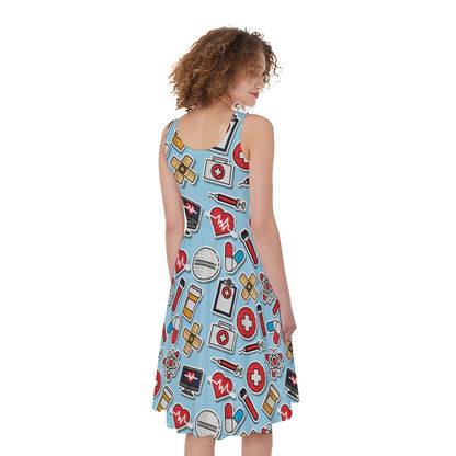 Colorful Medical Pattern Print Women's Sleeveless Dress