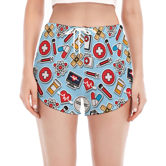 Colorful Medical Pattern Print Women's Split Running Shorts