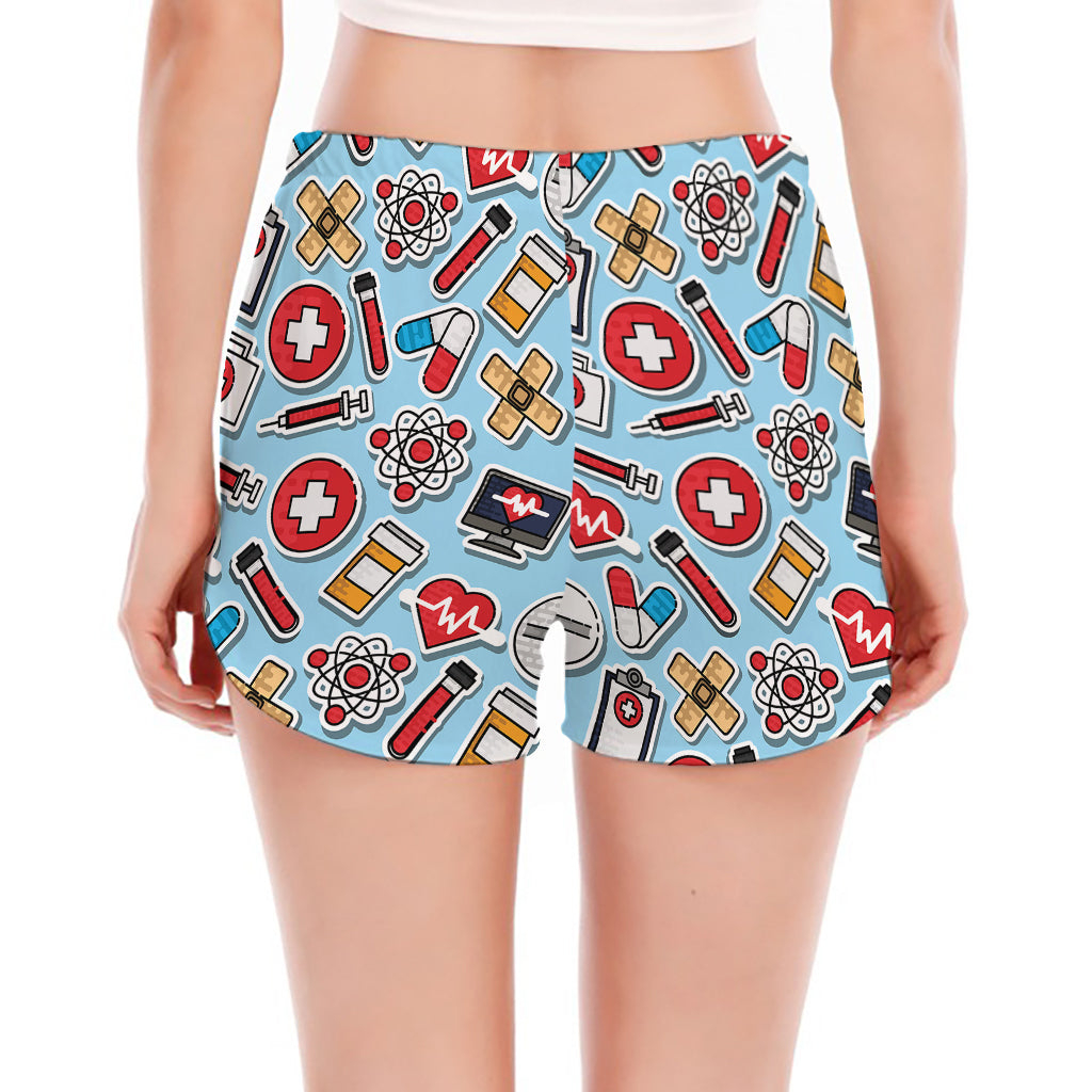 Colorful Medical Pattern Print Women's Split Running Shorts