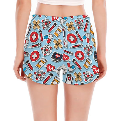 Colorful Medical Pattern Print Women's Split Running Shorts