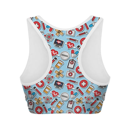 Colorful Medical Pattern Print Women's Sports Bra