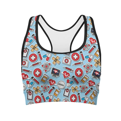 Colorful Medical Pattern Print Women's Sports Bra